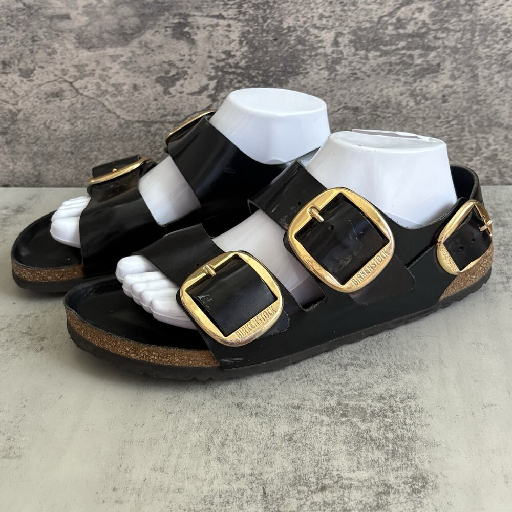 Birkenstock Milano Black Gold Leather Big Buckle Sandals Women’s EU 41 US 10.5